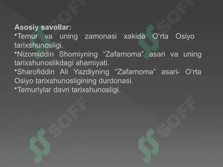 AMIR TEMUR DAVRI TARIXSHUNOSLIGI 2