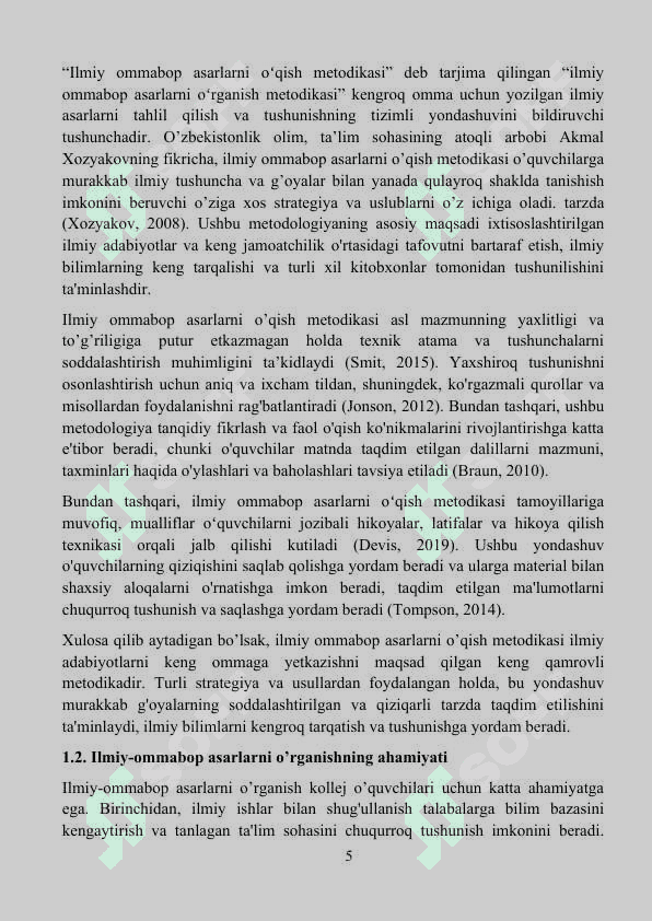 “Ilmiy ommabop asarlarni o’qish metodikasi” 5