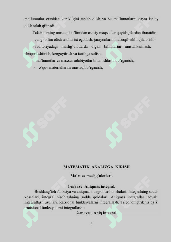 MATEMATIK ANALIZ FANIDAN MUSTAQIL TAYYORGARLIK UCHUN TOPSHIRIQ VA NAZARIY SAVOLLAR 3