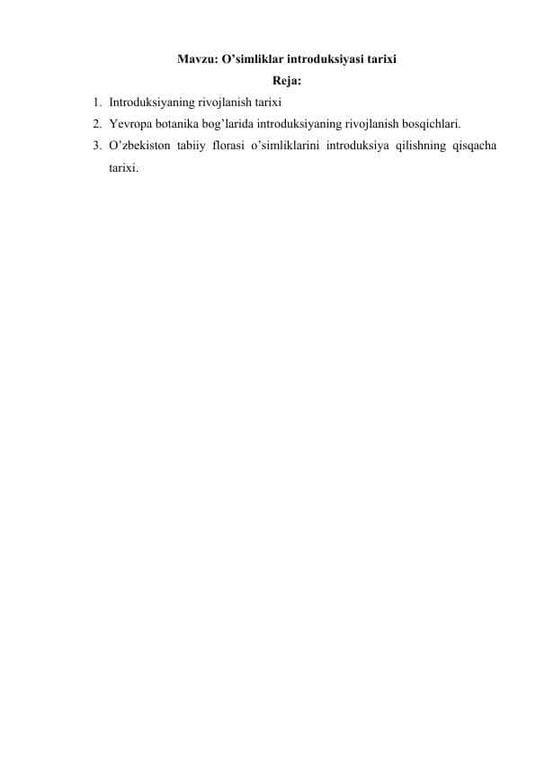 O’simliklar introduksiyasi tarixi 1