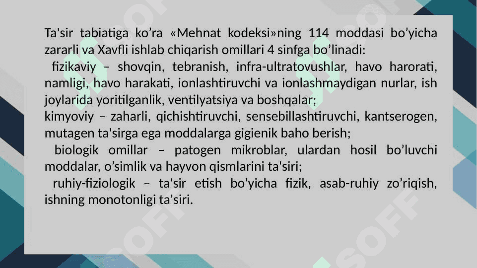Ruhiy fiziologik omillarga gigiyenik ta’rif, organizmga ularning zararli ta’sirni oldini olish chora-tadbirlari 2