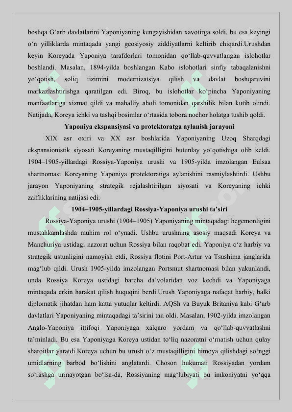 Koreyaning Yaponiya mustamlakasiga aylanishi 25 7
