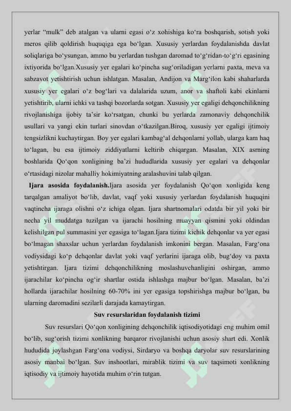 Qo‘qon xonligida yer-suv munosabatlarining umumiy holati va dehqonchilik  25 5