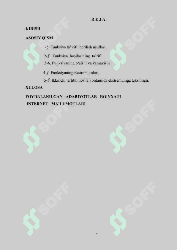 Bir o’zgaruvchili funksiyalarning monotonligi va ekstremumi 2
