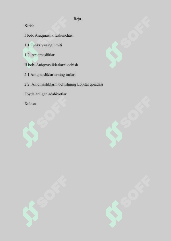 Aniqmasliklar. Aniqmaliklarni ochishning  Lapital qoidasi 2