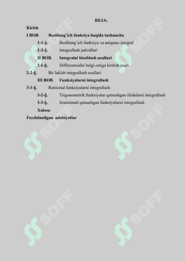Aniqmas integrallar va ratsional funksiyalarni intgrallash 2