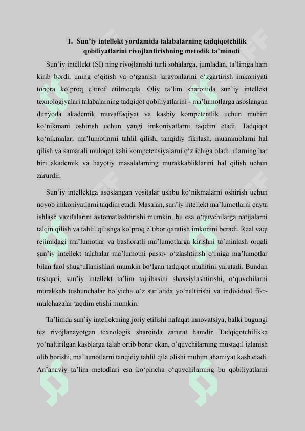Pedagogika yo’nalishi talabalarida suniy intellekt vositasida tadqiqotchilik kompetensiyalarini rivojlantirishning metodik taʼminoti va amaliy mexanizmlari 2