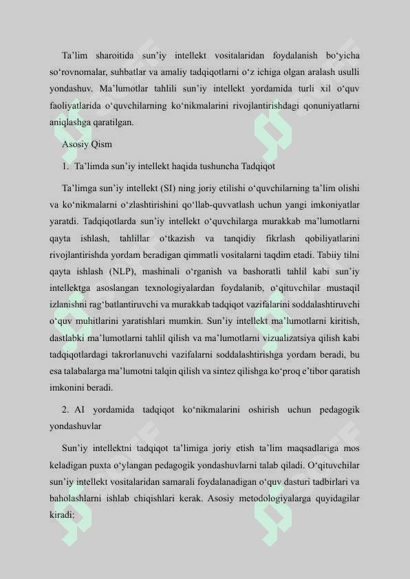 Pedagogika yo’nalishi talabalarida suniy intellekt vositasida tadqiqotchilik kompetensiyalarini rivojlantirishning metodik taʼminoti va amaliy mexanizmlari 4