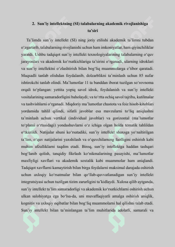 Pedagogika yo’nalishi talabalarida suniy intellekt vositasida tadqiqotchilik kompetensiyalarini rivojlantirishning metodik taʼminoti va amaliy mexanizmlari 8