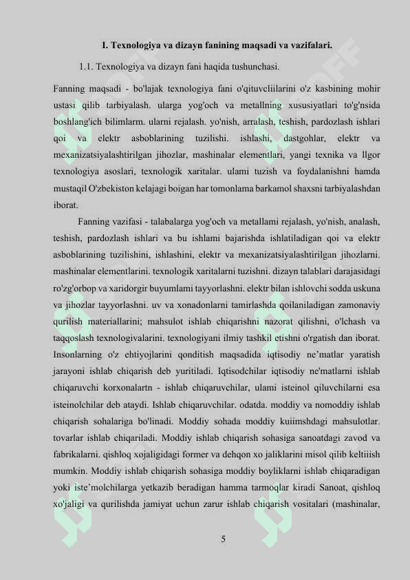 Texnologiya va dizayn fanining maqsadi va vazifalari 5