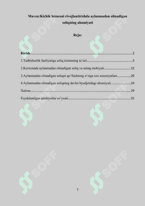 Kichik biznesni rivojlantirishda aylanmadan olinadigan soliqning ahamiyati 2