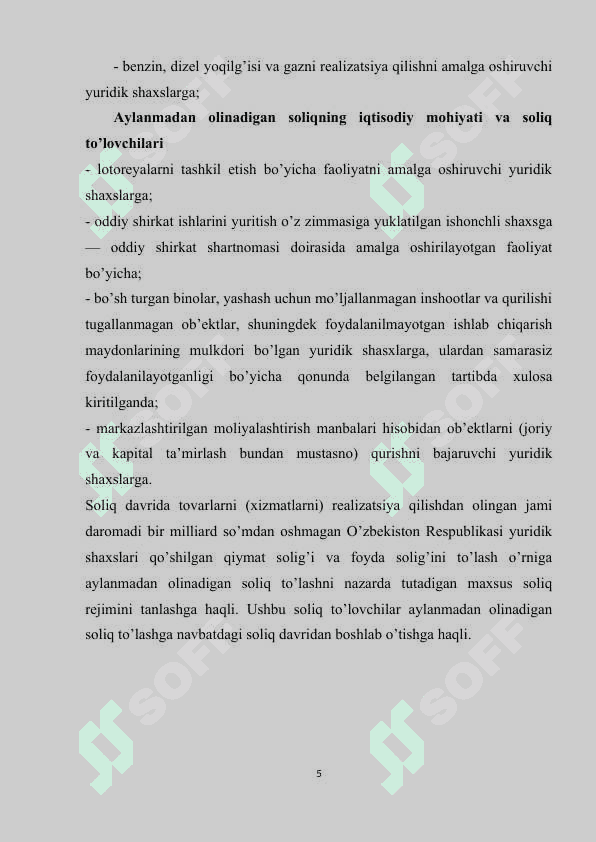 Kichik biznesni rivojlantirishda aylanmadan olinadigan soliqning ahamiyati 5