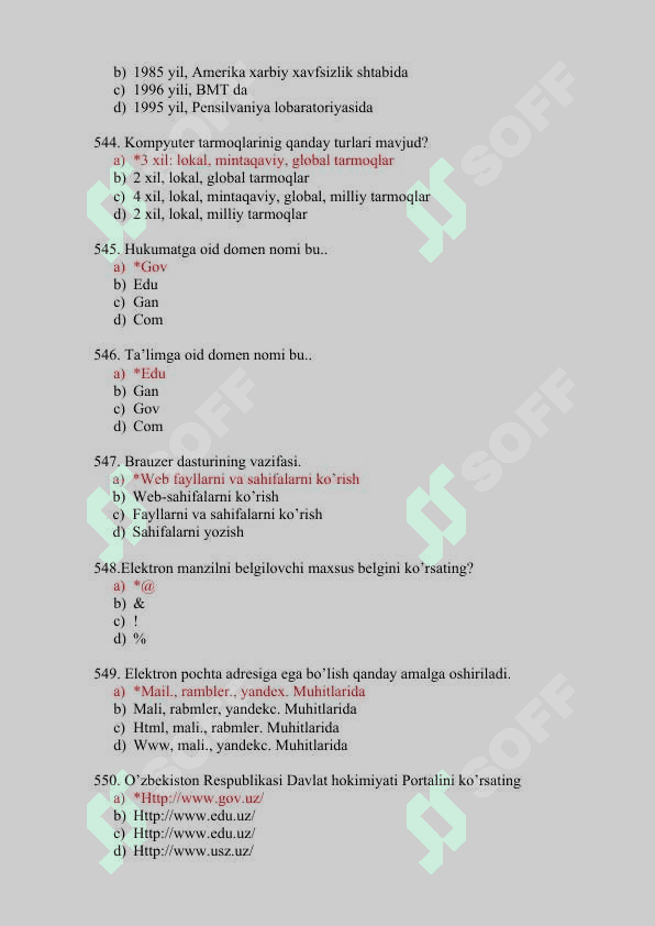 Informatika va axborot texnologiyalaridan test savollari 7