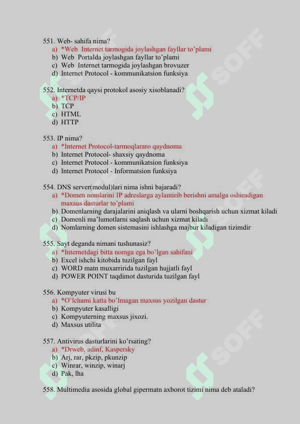 Informatika va axborot texnologiyalaridan test savollari 8