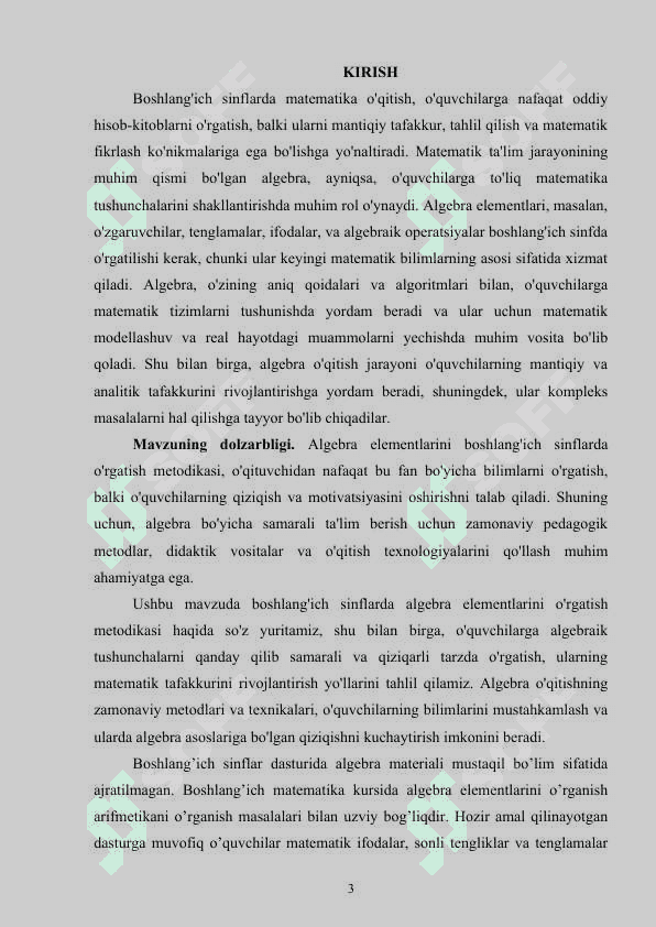 BOSHLANG’ICH SINFLARDA MATEMATIKA O’QITISHDA ALGEBRA  ELEMENTLARNI O’RGATISH METODIKASI 2