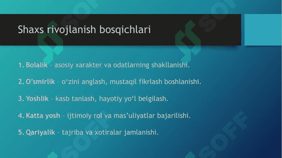 Shaxs va uning rivojlanishi mavzusida slayd 4