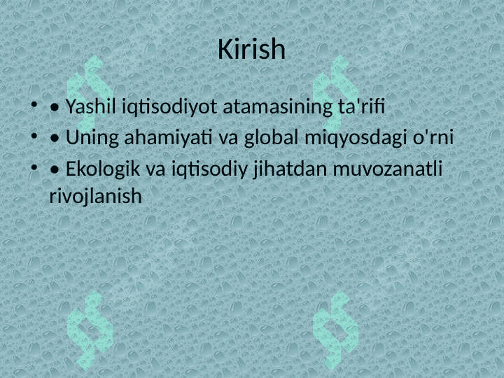 Yashil iqtisodiyot ko'rsatkichlari va ularning guruhlanishi 2