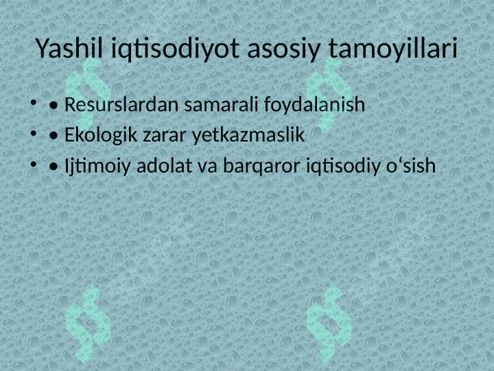 Yashil iqtisodiyot ko'rsatkichlari va ularning guruhlanishi 3