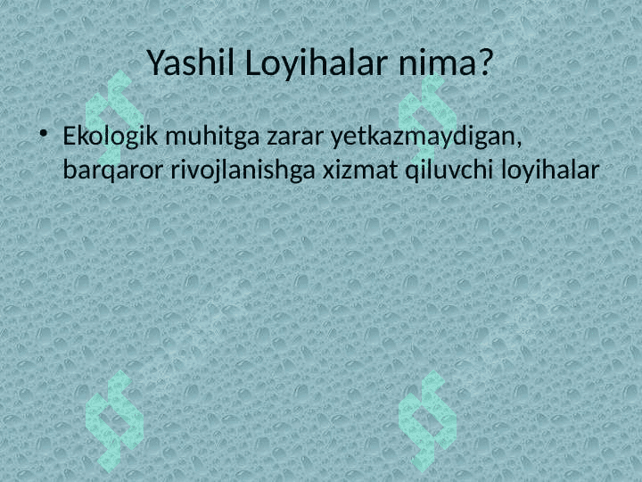 Yashil Loyihalarni Investitsiyalash 2
