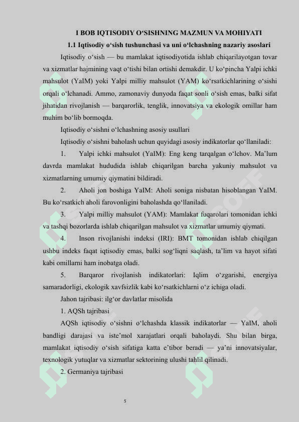 IQTISODIY O'SISHNING O'LCHASHNING JAHON TAJRIBASI 4
