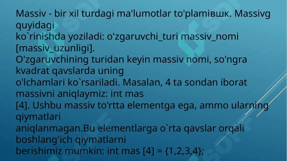 Massivlarga oid masalalar ishlash. 3