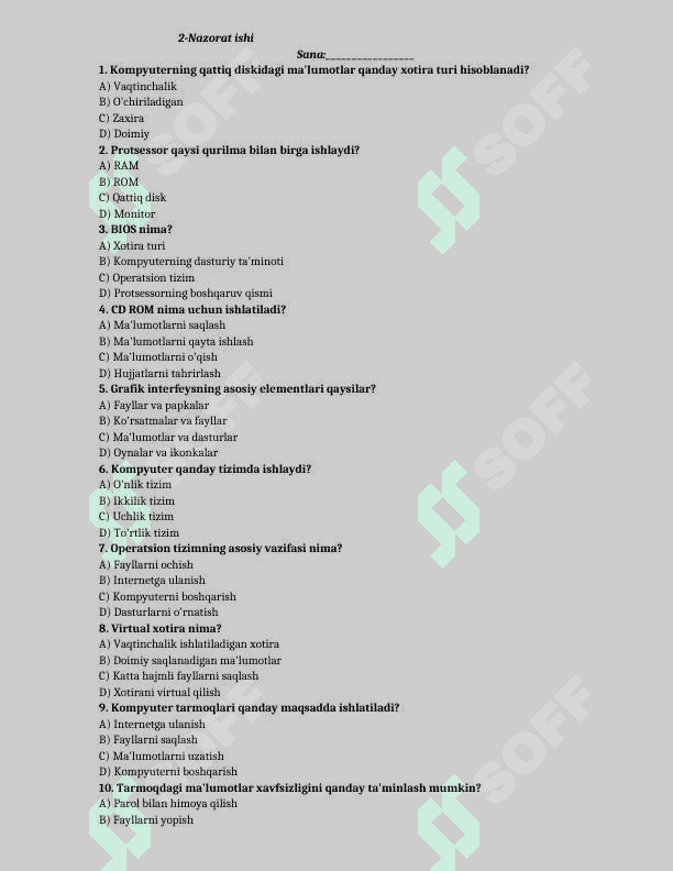 9-sinf informatika test yillik 4