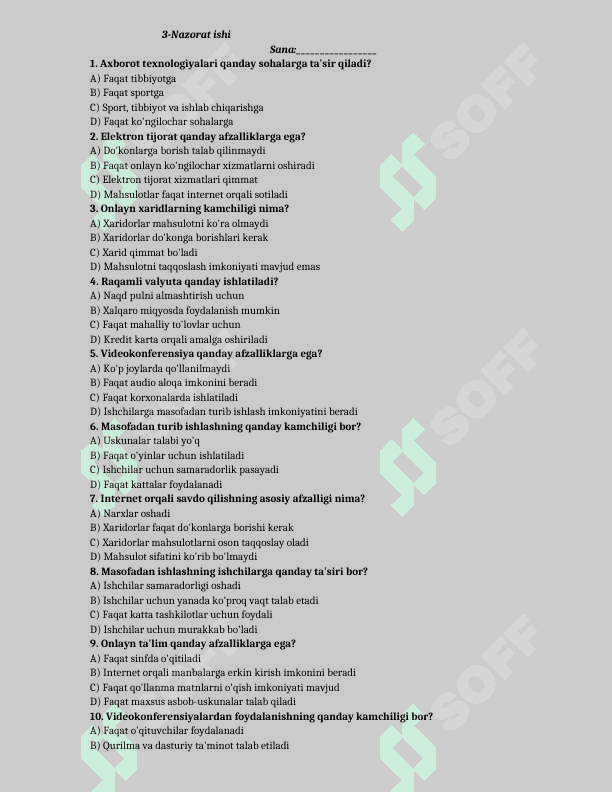 11-sinf informatika test yillik 6