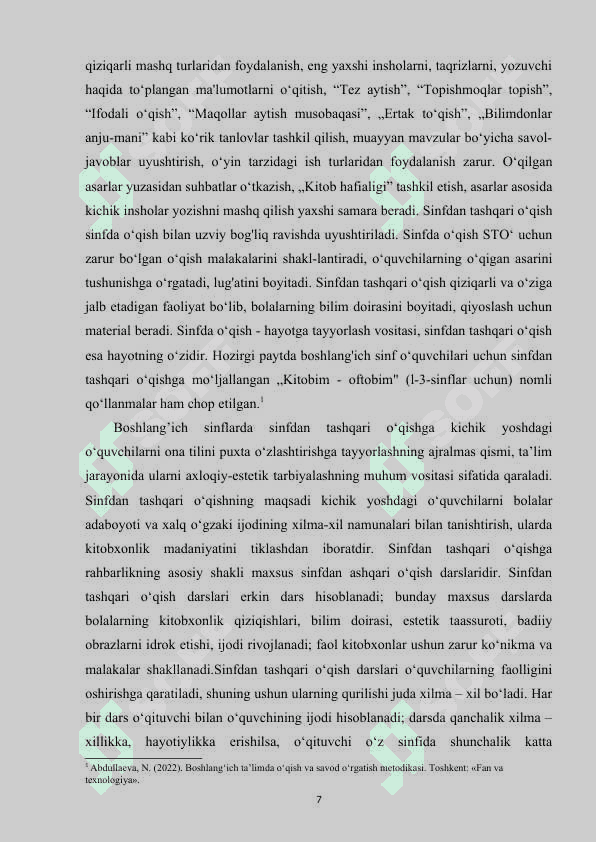 Savod o'rgatish davrida sinfdan tashqari o'qish mashg'ulotlari 7