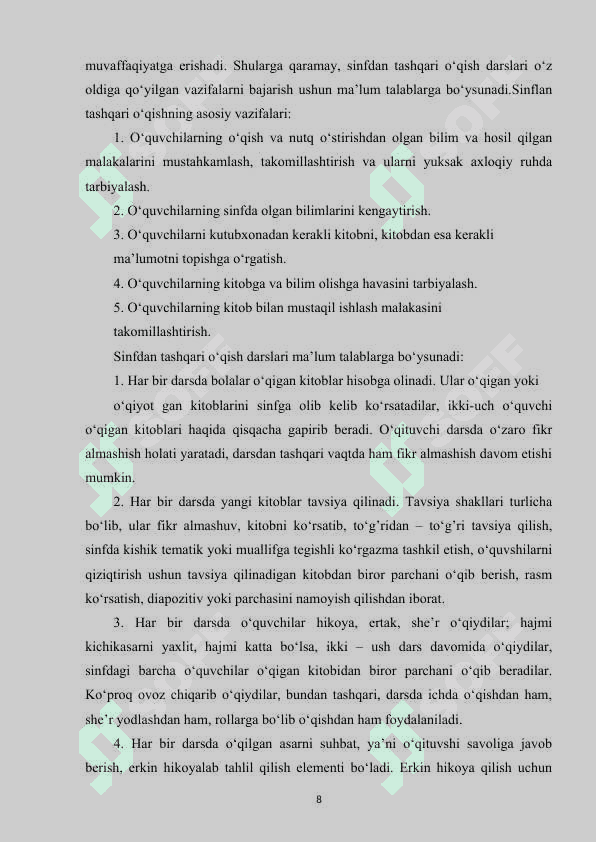 Savod o'rgatish davrida sinfdan tashqari o'qish mashg'ulotlari 8