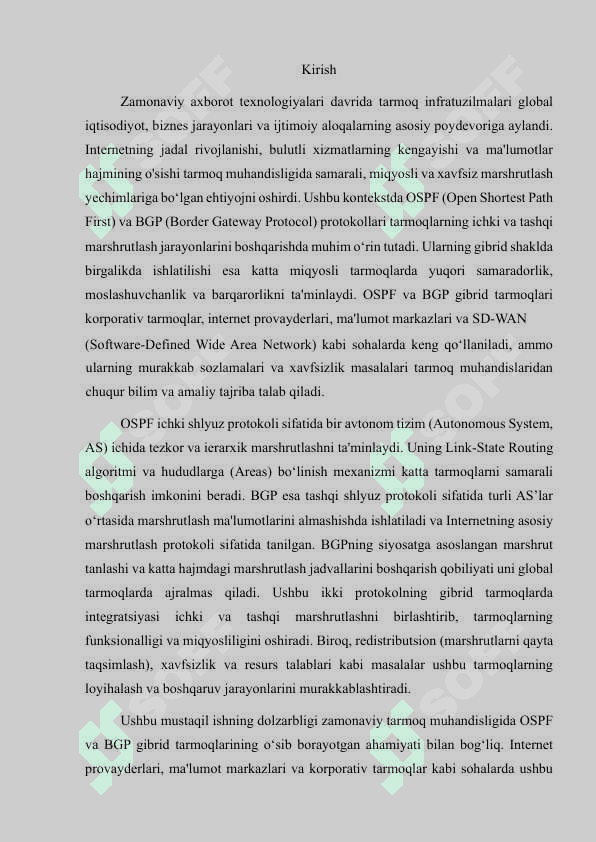 OSPF va BGP gibrid tarmog‘i 3