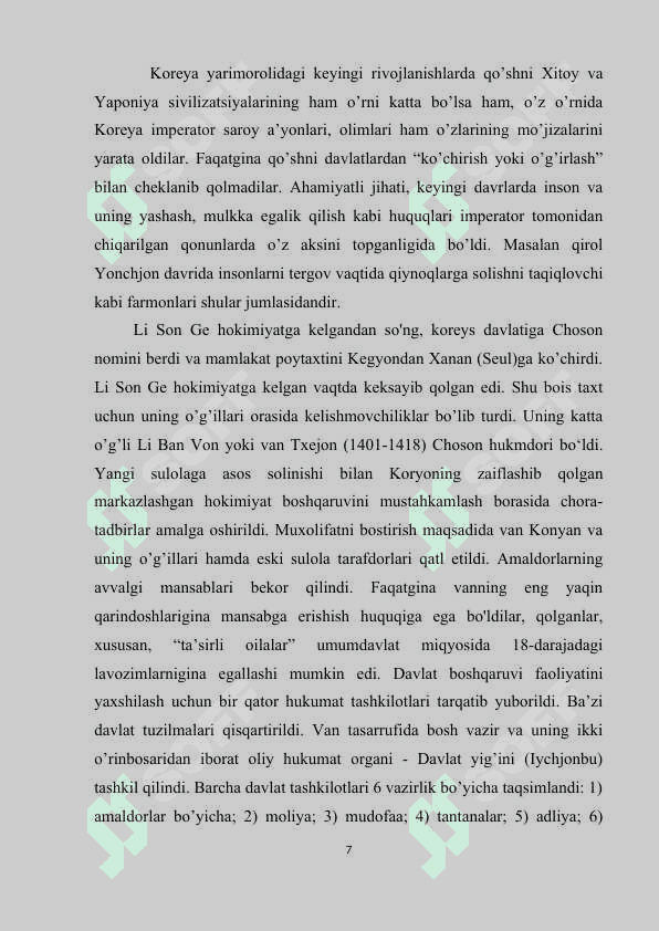 XVII -XVIII asrlarda koreyaning ijtimoiy-iqtisodiy rivojlanishi 7