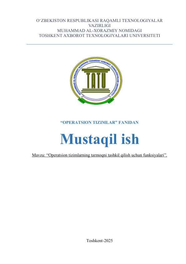 Operatsion tizimlarning tarmoqni tashkil qilish uchun funksiyalari