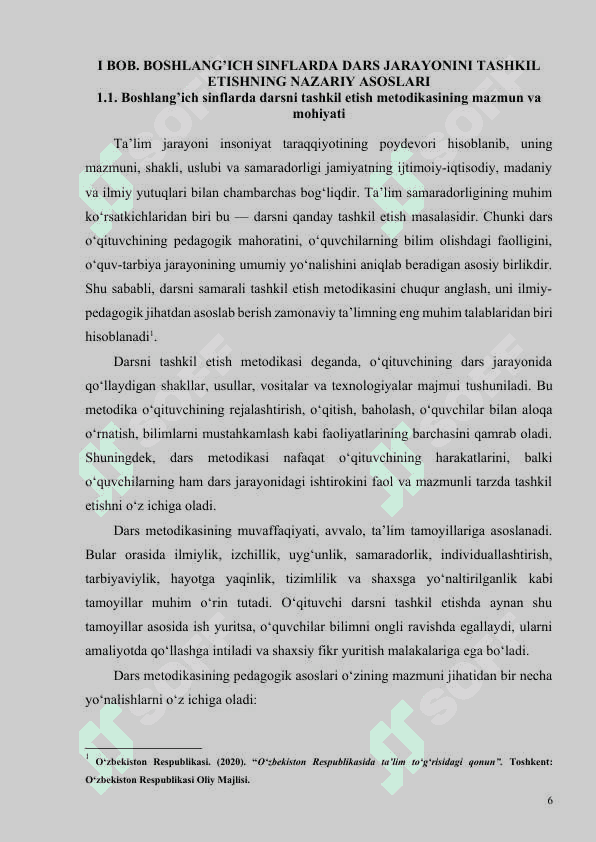 BOSHLANG‘ICH SINFLARDA ZAMONAVIY PEDAGOGIK TEXNOLOGIYALAR ASOSIDA DARS JARAYONINI TASHKIL ETISH (INTERAKTIV, INNOVATSION METODLAR BILAN BOYITILGAN) 6