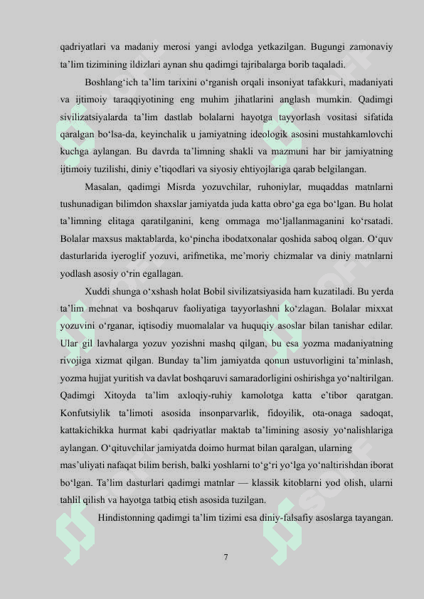 JAHON MAMLAKATLARIDA BOSHLANG‘ICH TA’LIMNING TARIXIY TARAQQIYOTI VA PEDAGOGIK YONDASHUVLAR 7