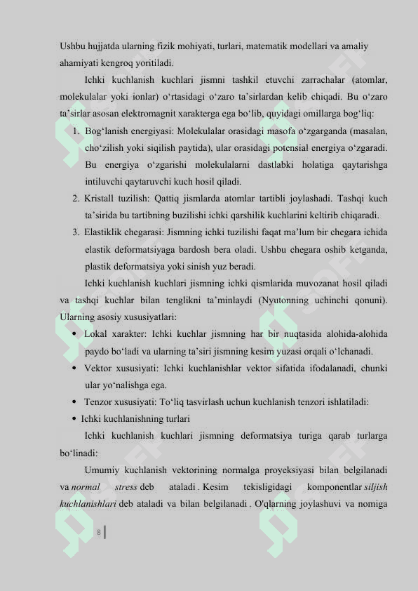 Ichki kuchlanish kuchlari 8
