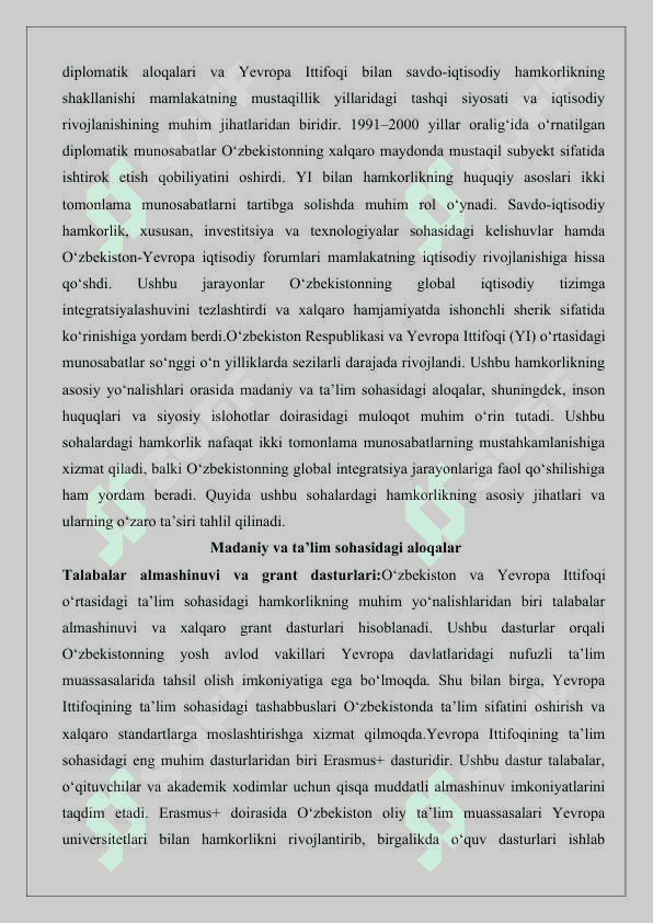 Oʻzbekiston va Yevropa davlatlari bilan zamonaviy aloqalarning boshlanishi 25 6