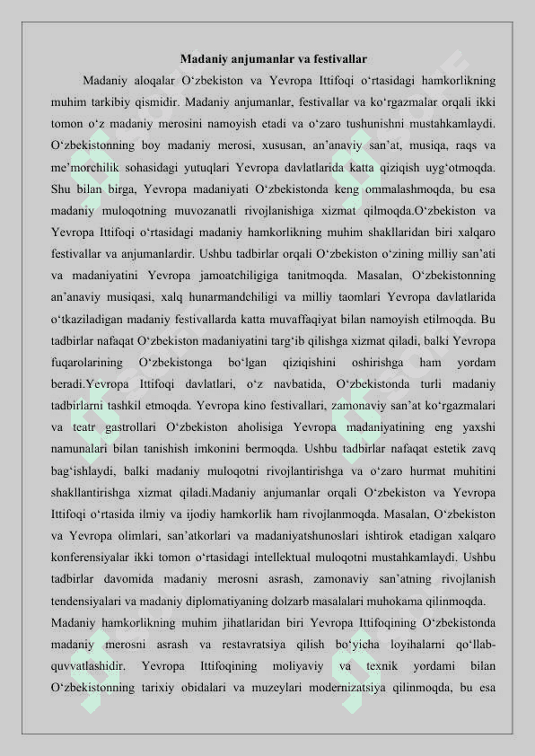 Oʻzbekiston va Yevropa davlatlari bilan zamonaviy aloqalarning boshlanishi 25 8