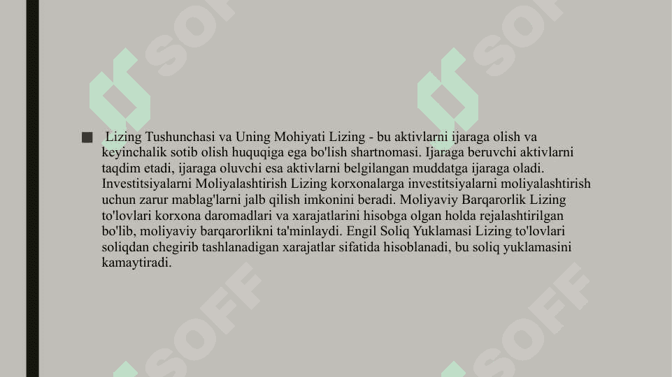 Investitsiyalarni moliyalashtirishning lizing mexanizmi 4