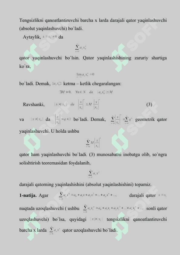 Darajali qatorlarning yaqinlashish radiusi va sohasi va misollar yechimi 2