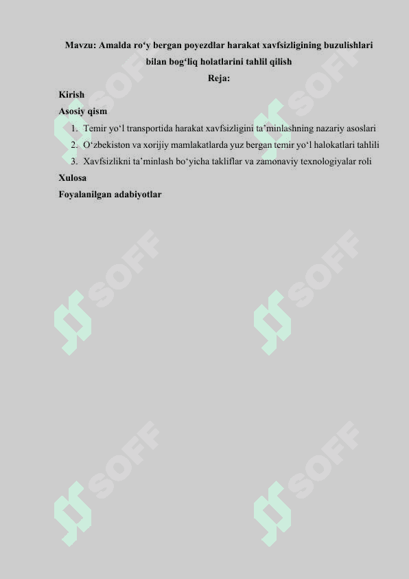 Amalda roʻy bergan poyezdlar harakat xavfsizligining buzulishlari bilan bogʻliq holatlarini tahlil qilish 2