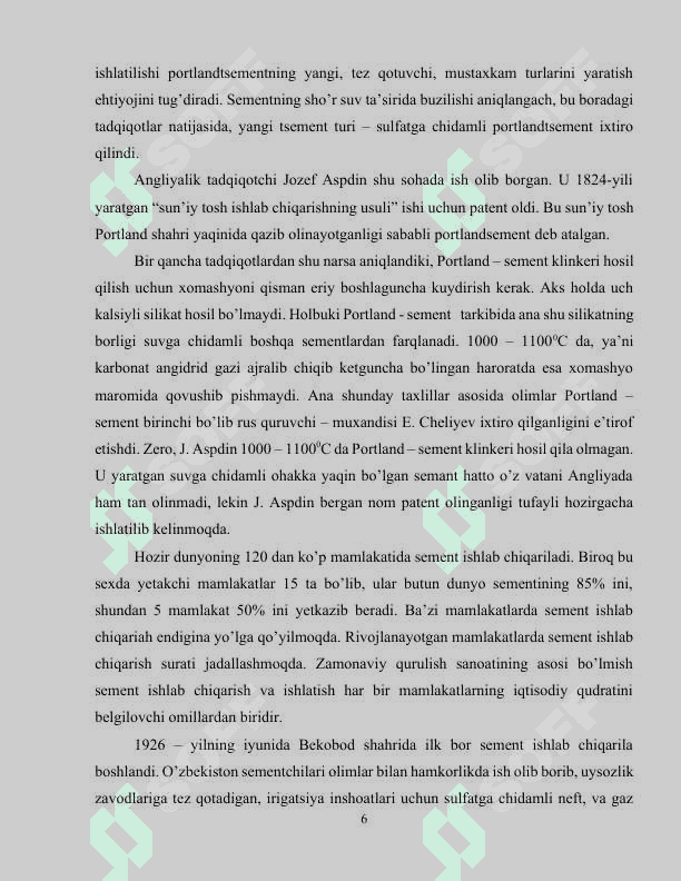 Rangli Portlandsement ishlab chiqarish korxonasining loyihasi 6