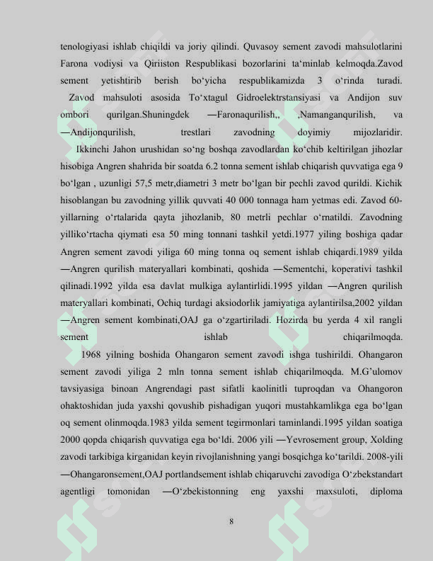 Rangli Portlandsement ishlab chiqarish korxonasining loyihasi 8