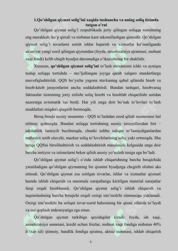 O’zbekiston qo’shilgan qiymati solig’ini  joriy qilinishining iqtisodiy sabablari 5