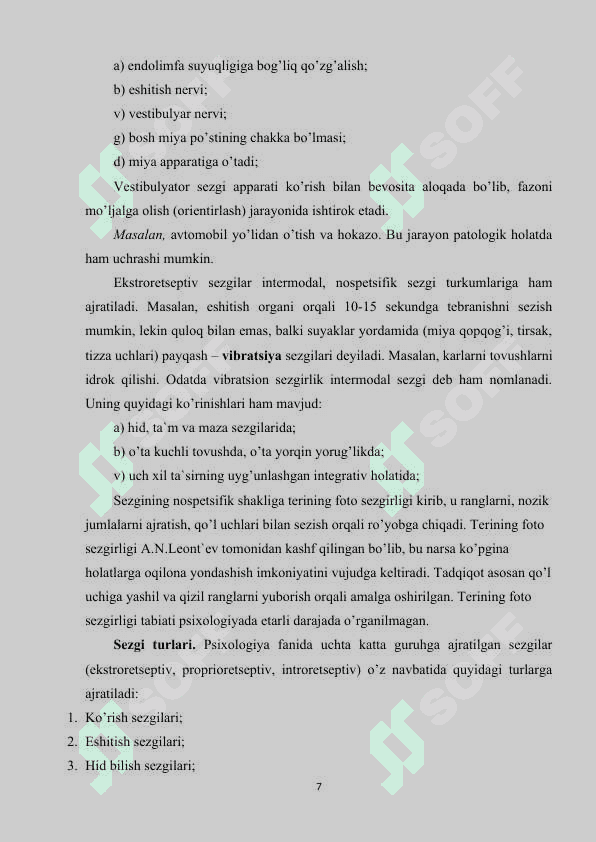 Sezgilar klassifikatsiyasi va sezgilarning o’zgaruvchan shakllari 7