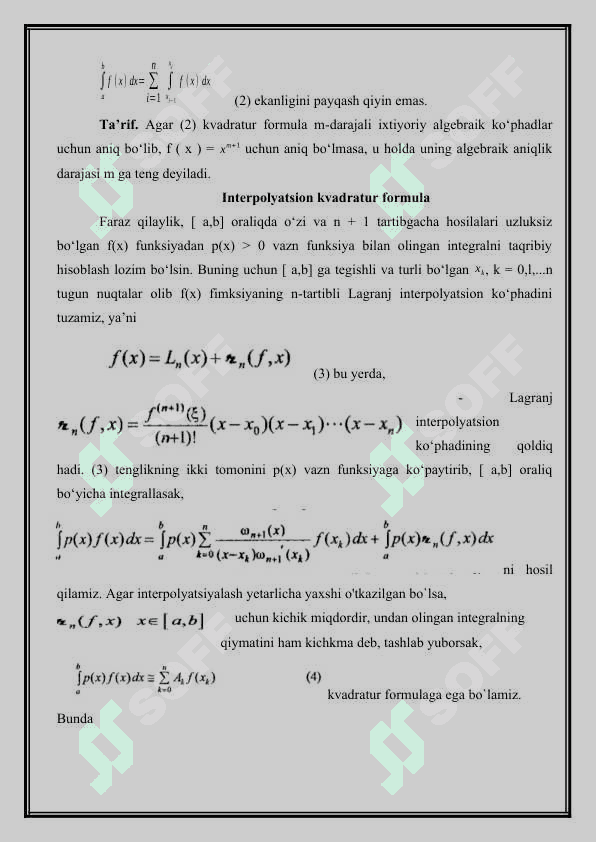 ANIQ INTEGRALLARNI TAQRIBIY  HISOBLASH 5