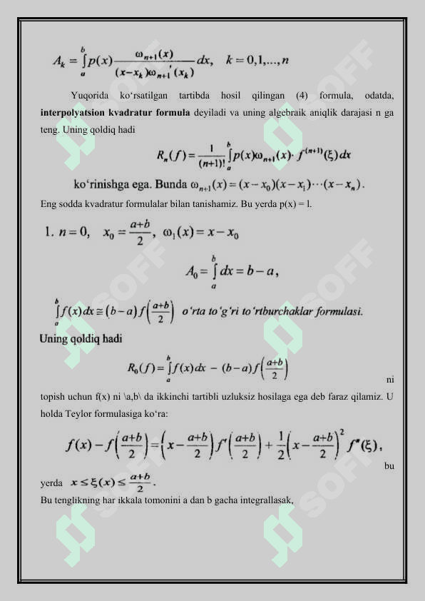 ANIQ INTEGRALLARNI TAQRIBIY  HISOBLASH 6