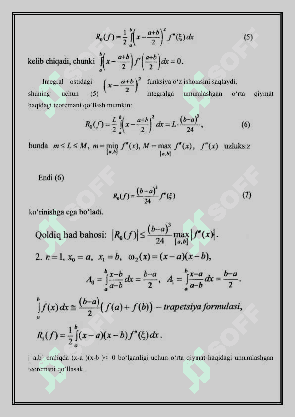 ANIQ INTEGRALLARNI TAQRIBIY  HISOBLASH 7