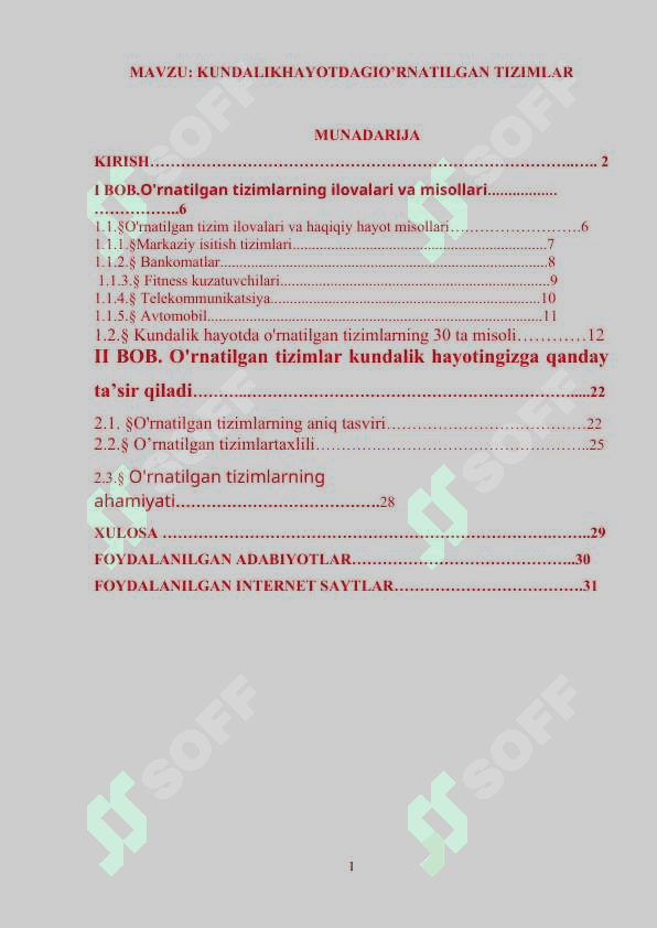 Individual Loyiha (1)
MAVZU: KUNDALIK HAYOTDAGI O’RNATILGAN TIZIMLAR 4