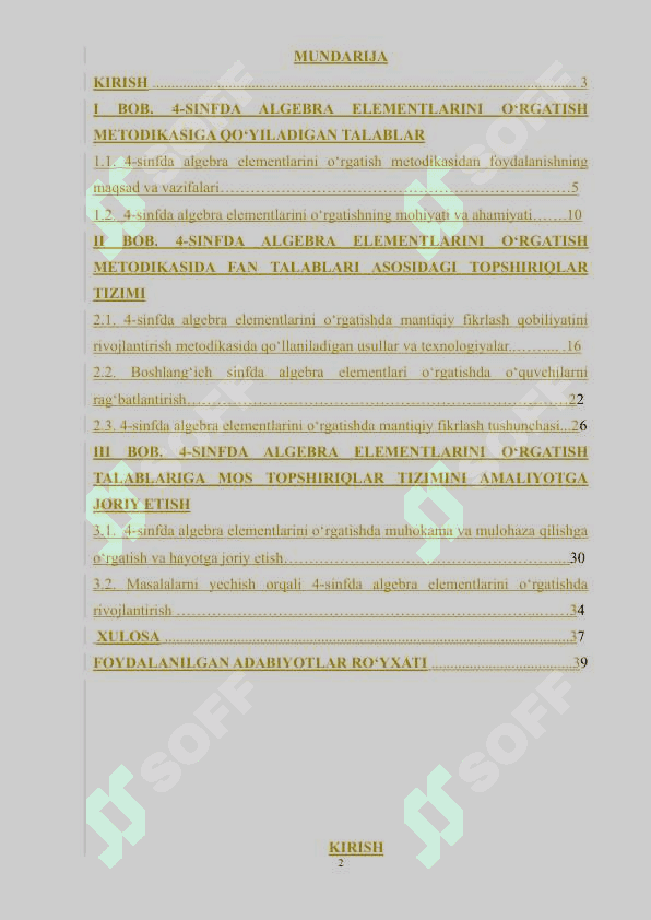 “4-sinfda algebra elementlarini o‘rgatish  metodikasi “ 2