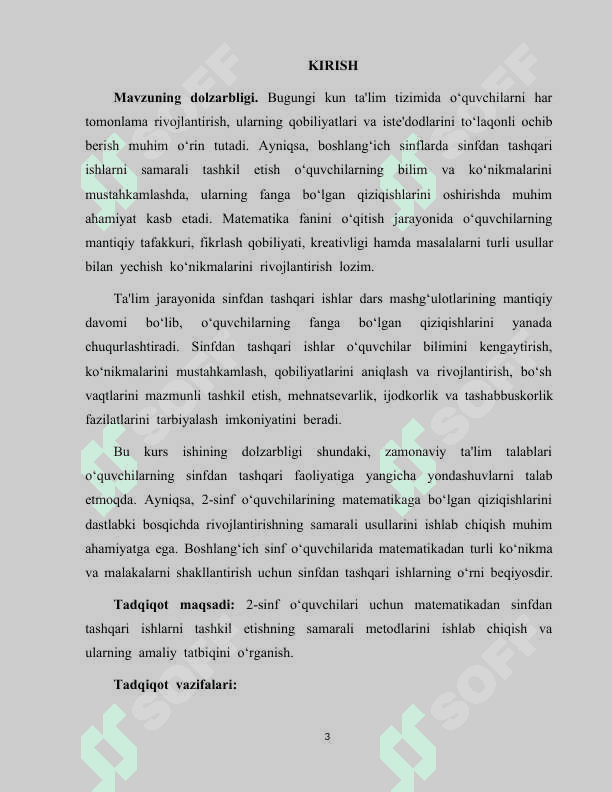 “2-sinfda “ Matematika”dan sinfdan tashqari ishlarni tashkil etish metodikasi” 3